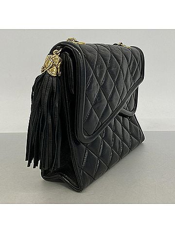 Chanel Chanel Matelassé Shoulder Bag with Chain Strap, Lambskin, Black, Women's (view 2)