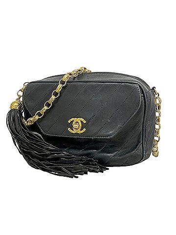 Chanel Chanel Shoulder Bag with Chain Strap, Lambskin, Black, Women's (view 1)