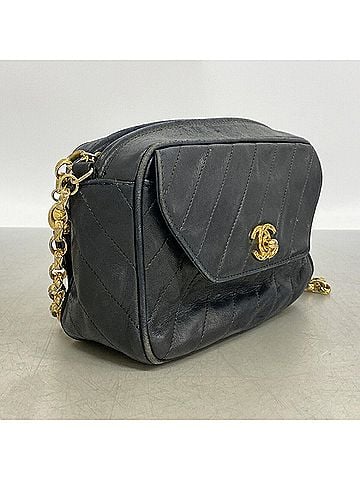 Chanel Chanel Shoulder Bag with Chain Strap, Lambskin, Black, Women's (view 2)