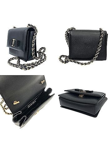 Salvatore Ferragamo Salvatore Ferragamo Vara Ribbon Chain Mini Shoulder Bag 21-E-479 Black Leather (view 2)