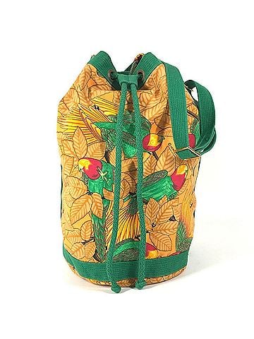 Hermès HERMES Vintage Bird Pattern Shoulder Bag, Drawstring Cotton, Men's/Women's, Green (view 1)