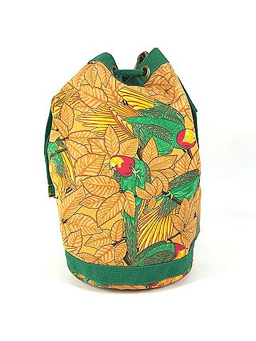Hermès HERMES Vintage Bird Pattern Shoulder Bag, Drawstring Cotton, Men's/Women's, Green (view 2)