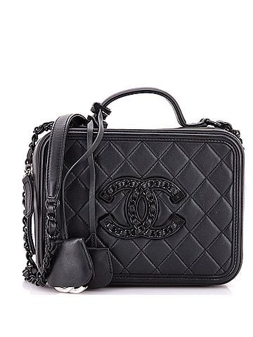 Chanel Filigree Vanity Case Quilted Lambskin with Chain Detail Medium (view 1)