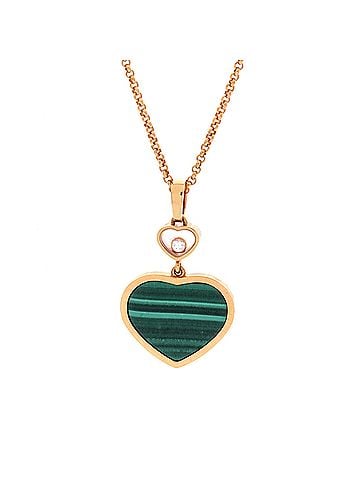 Chopard Happy Hearts Pendant Necklace 18K Rose Gold with Malachite and 1 Floating Diamond (view 1)
