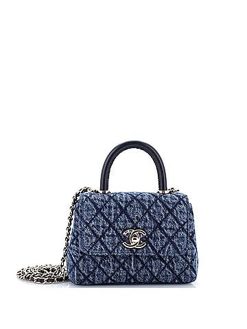 Chanel Coco Top Handle Clutch with Chain Quilted Washed Denim with Calfskin Mini (view 1)