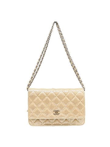 Chanel CHANEL Chanel Gold Leather Silver Hardware Matelassé Coco Mark Chain Shoulder Wallet Bag Women's (view 1)