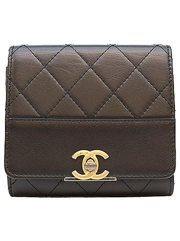 Chanel CHANEL No. 29 Black Calfskin Turnlock Matelassé Trifold Wallet (with coin purse) Gold and Silver Hardware Women's (view 1)