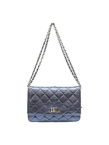 Chanel CHANEL A69206 Metallic Navy Calfskin Silver Hardware Chain Shoulder Wallet Bag for Women (view 1)