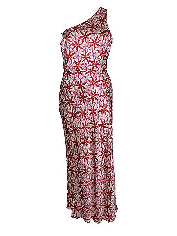 Saloni Saloni, one shoulder printed silk satin midi dress (view 1)