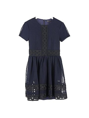 Maje Maje Lace-Trimed Crewneck Mini Dress in Navy Blue Polyester (view 1)