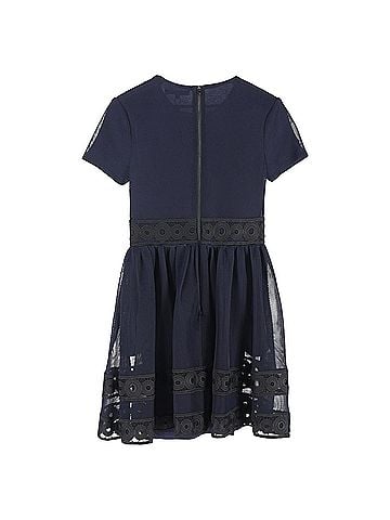 Maje Maje Lace-Trimed Crewneck Mini Dress in Navy Blue Polyester (view 2)