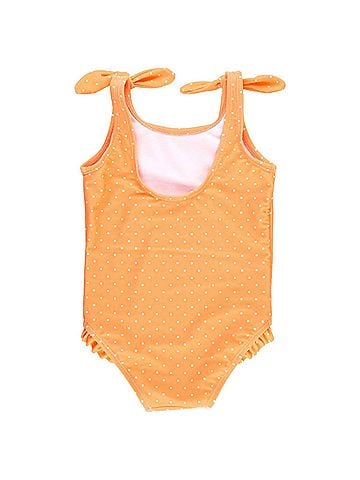 Ruffle Butts Toddler Polka Dot Shoulder Tie One Piece Swimsuit in Melon/White (view 2)