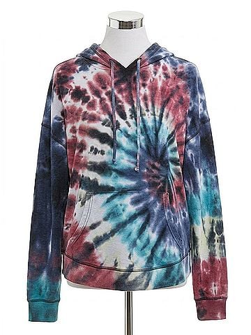 Chaser Rpet Cozy Knit Long Sleeve Hi Lo Hoodie in Dark Crystal Tie Dye (view 1)
