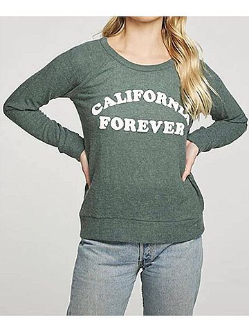 Chaser Rpet Knit Long Sleeve Raglan Pullover California Forever Pullover in Greenhouse (view 2)