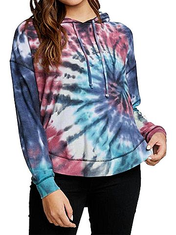 Chaser Rpet Cozy Knit Long Sleeve Hi Lo Hoodie in Dark Crystal Tie Dye (view 2)