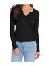 Bobi Solid Black Split V-Neck Tee With Raw Cut Binding in Black Size S - photo 2