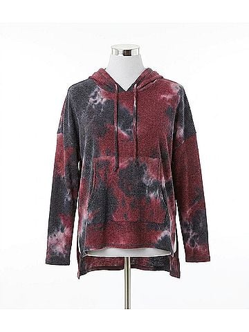 Chaser Rpet Love Rib Long Sleeve Drop Shoulderslit Side Pullover in Blackberry Tie Dye (view 1)