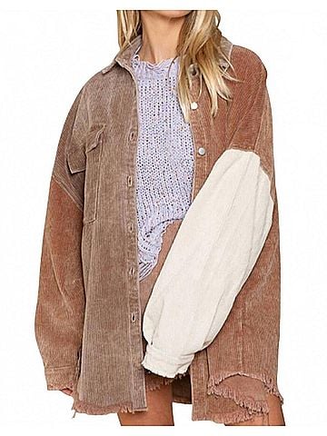 Pol Shacket Jacket Top in Brown (view 2)
