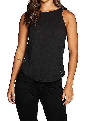 Chaser Slub Jersey Deep Ruffle V Back Tank in True Black (view 2)