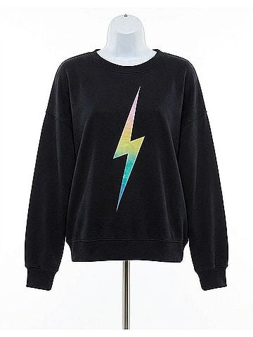 Chaser Rainbow Gradient Bolt Long Sleeve Sweatshirt in True Black (view 1)