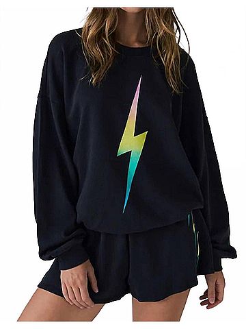 Chaser Rainbow Gradient Bolt Long Sleeve Sweatshirt in True Black (view 2)