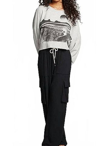 Chaser Ski Life Long Sleeve Crop Sweatshirt in Heather Grey (view 2)