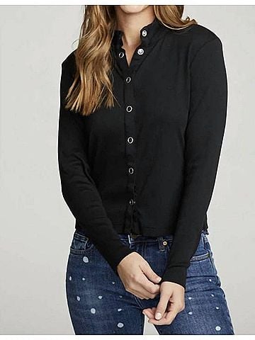 Chaser Long Sleeve Snap Front Mock Neck Tee in Black (view 2)