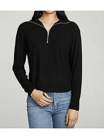 Chaser Zip Up Mock Neck Long Sleeve Pullover in True Black (view 2)