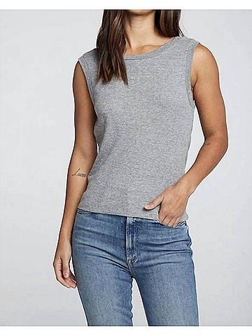 Chaser Triblend Rib Shirred Back V Muscle Tank in Streaky Grey (view 2)