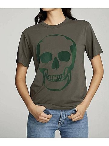 Chaser Flocked Skull Tee in Safari (view 2)