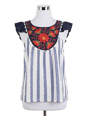 THML Ruby Pop Embroidered Top in Navy Blue (view 1)