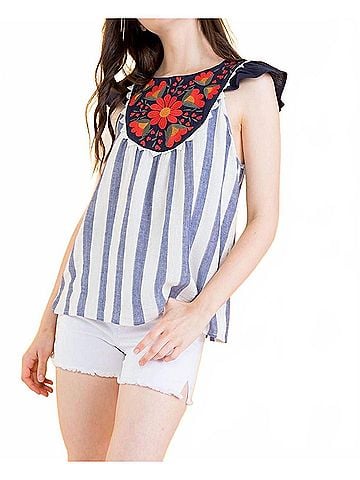 THML Ruby Pop Embroidered Top in Navy Blue (view 2)