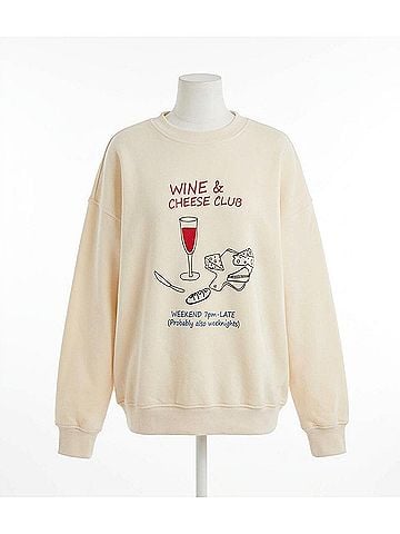 Gilli Wine And Cheese Club Sweatshirt Top in Cream (view 1)