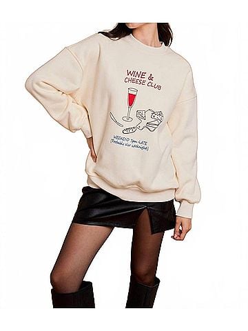 Gilli Wine And Cheese Club Sweatshirt Top in Cream (view 2)