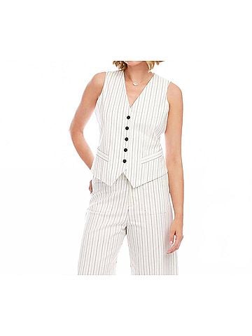 Karen Kane Stripe Button-Up Vest in Off White With Black (view 2)