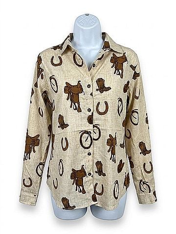 Ariat Women's Cowboy Tack Button-Up Shirt in Beige Multi (view 1)
