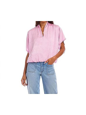 Karen Kane Short Sleeve V-Neck Top Petite in Pink (view 2)