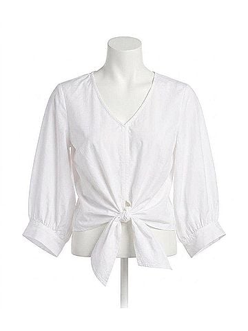 Karen Kane Blouson Sleeve Tie-Front Top in Off White (view 1)