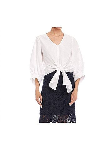 Karen Kane Blouson Sleeve Tie-Front Top in Off White (view 2)