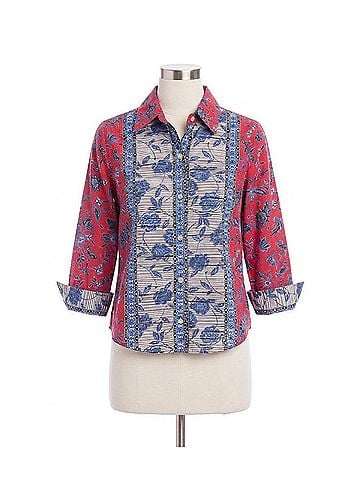 Karen Kane Ruched Sleeve Border Print Shirt in Red (view 1)