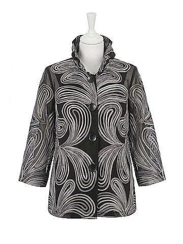 Joseph Ribkoff Embroidered Mesh Straight Top in Black/Multi (view 1)