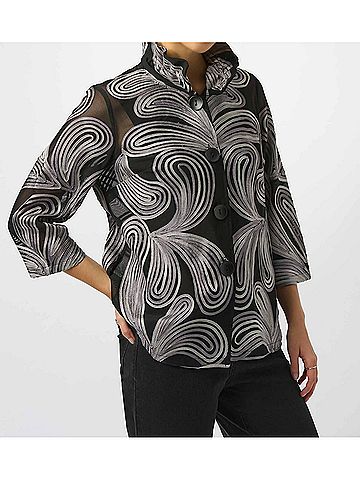 Joseph Ribkoff Embroidered Mesh Straight Top in Black/Multi (view 2)