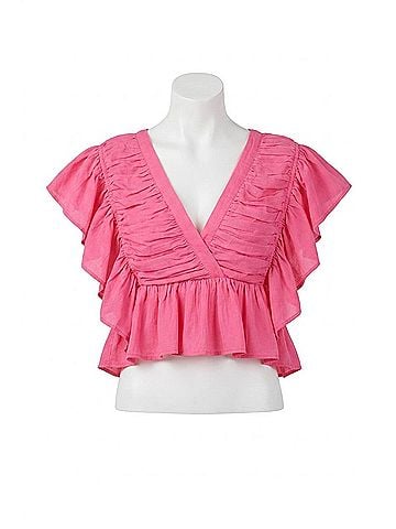 Entro Solid V-Neck Butterfly Sleeve Top in Pink (view 1)
