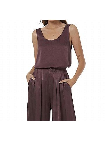 Young Fabulous & Broke Dana Heavy Satin Scoop Tank Top in Raisin (view 2)