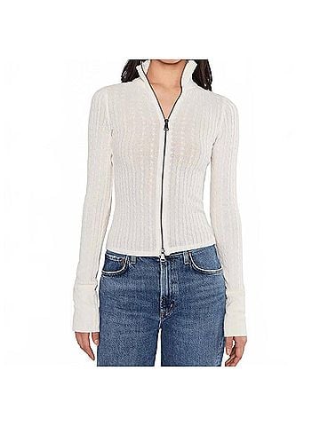 Free People Brunch Girl Zip Up Top in Clean Ivory (view 2)