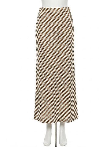 Mustard Seed Diagonal Striped Knitted Skirt in Taupe (view 1)