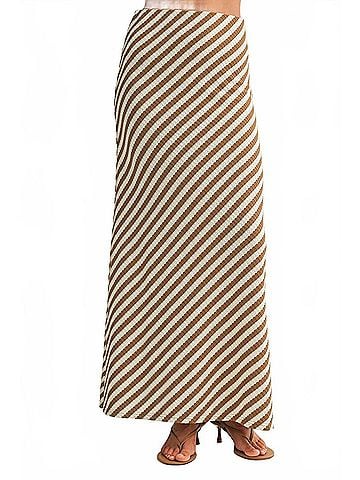 Mustard Seed Diagonal Striped Knitted Skirt in Taupe (view 2)