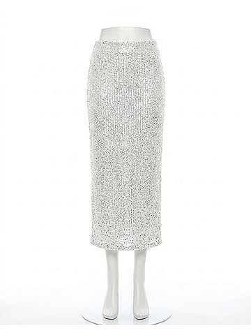 Blu Pepper Icy Sequin Midi Skirt in Silver (view 1)