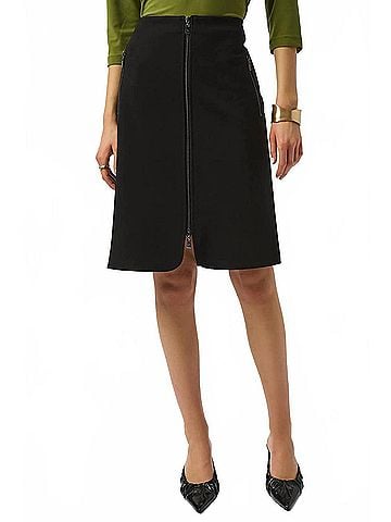Joseph Ribkoff Front Zip Heavy Knit A-Line Skirt in Black (view 2)