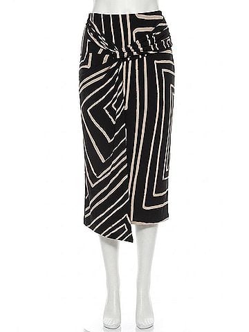 Joseph Ribkoff Geometric Faux Wrap Midi Skirt in Black/Beige (view 1)